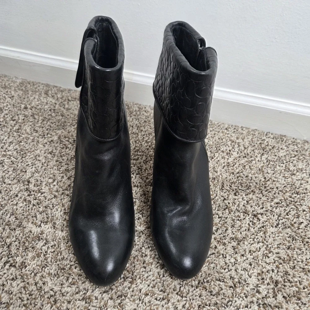 Coach Black Fold over High Heel Boots‎ Embossed Womens Size 11M